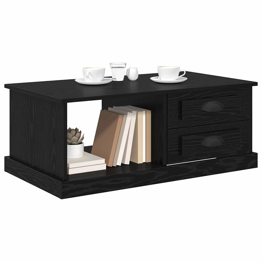 Salontafel met lade Zwart Eiken 90 x 50 x 35 cm Bewerkt hout