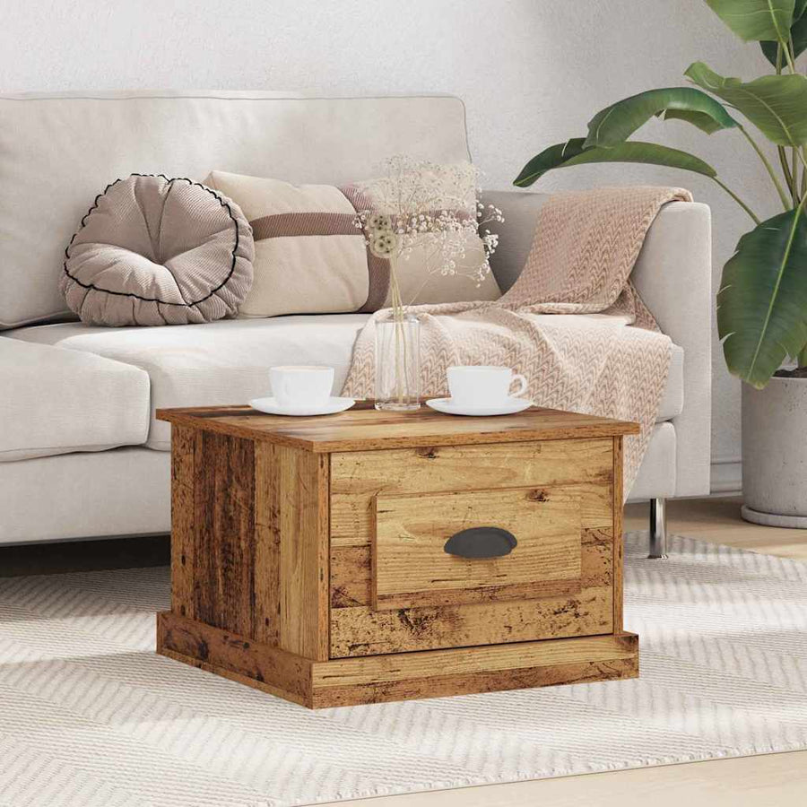 Salontafel met lade Oud Hout 50 x 50 x 35 cm Bewerkt hout