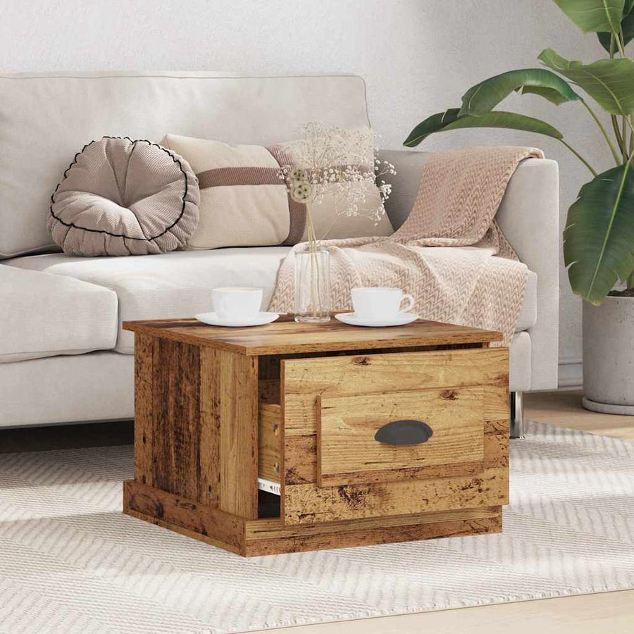 Salontafel met lade Oud Hout 50 x 50 x 35 cm Bewerkt hout