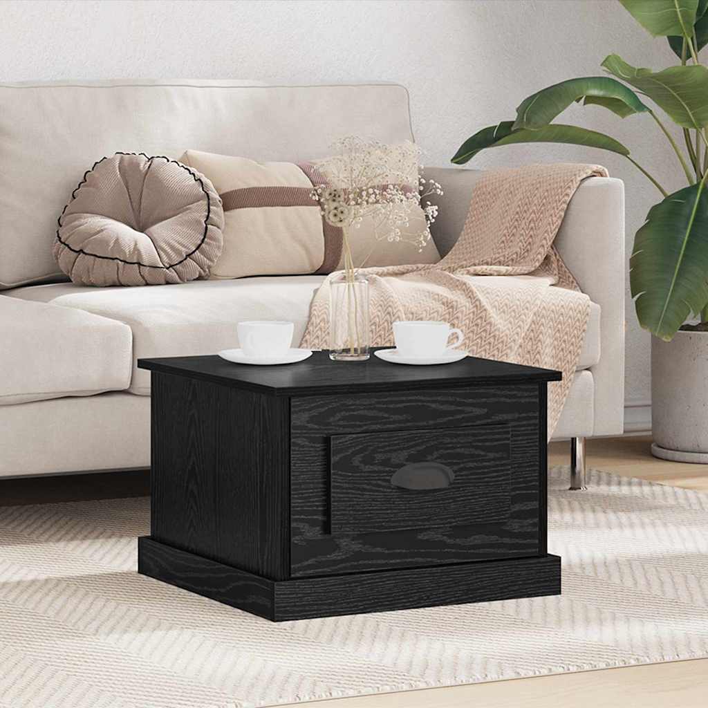Salontafel met lade Zwart Eiken 50 x 50 x 35 cm Bewerkt hout