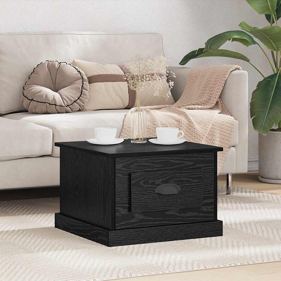 Salontafel met lade Zwart Eiken 50 x 50 x 35 cm Bewerkt hout
