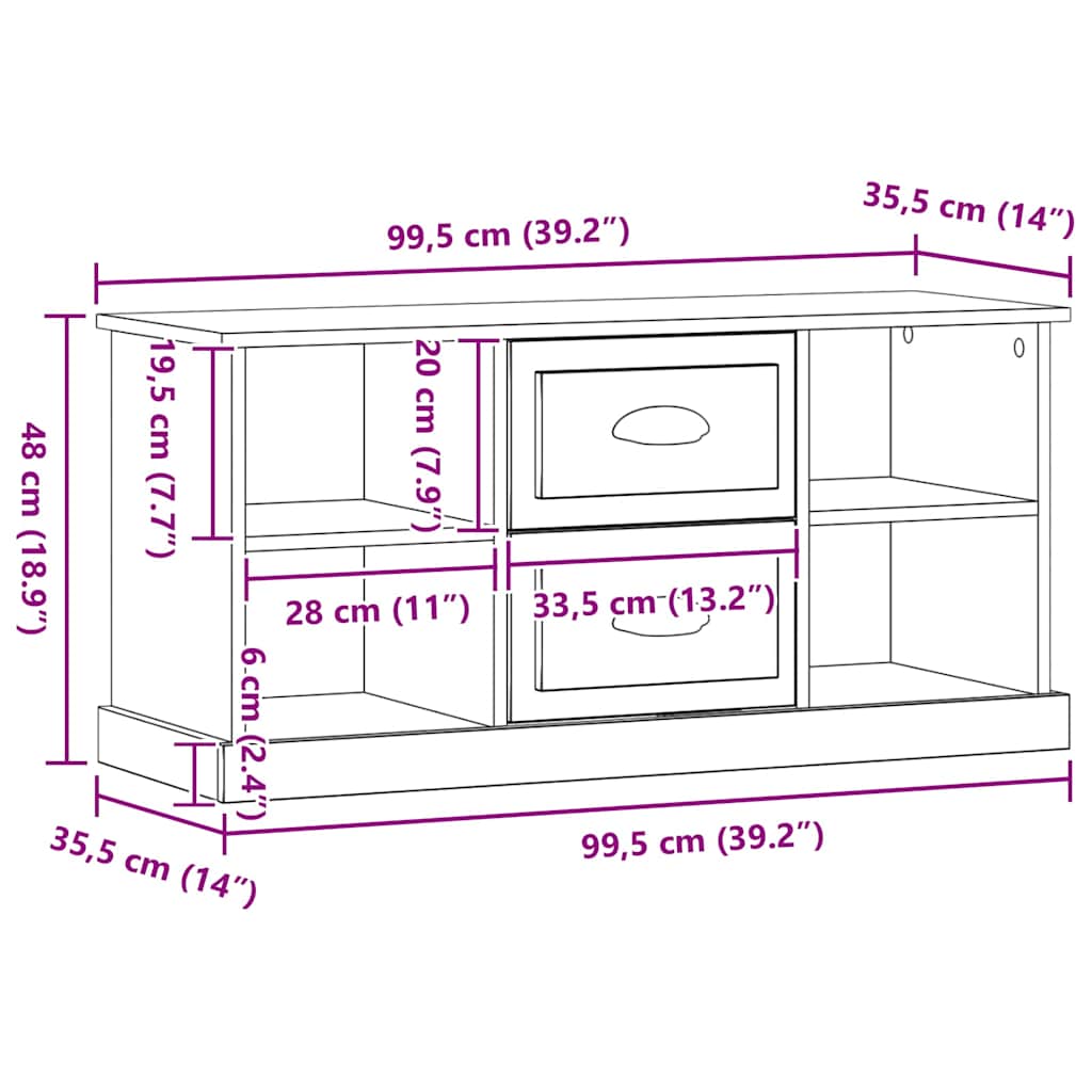 TV-kast met lade Artisan Eiken 99,5 x 35,5 x 48 cm Bewerkt hout