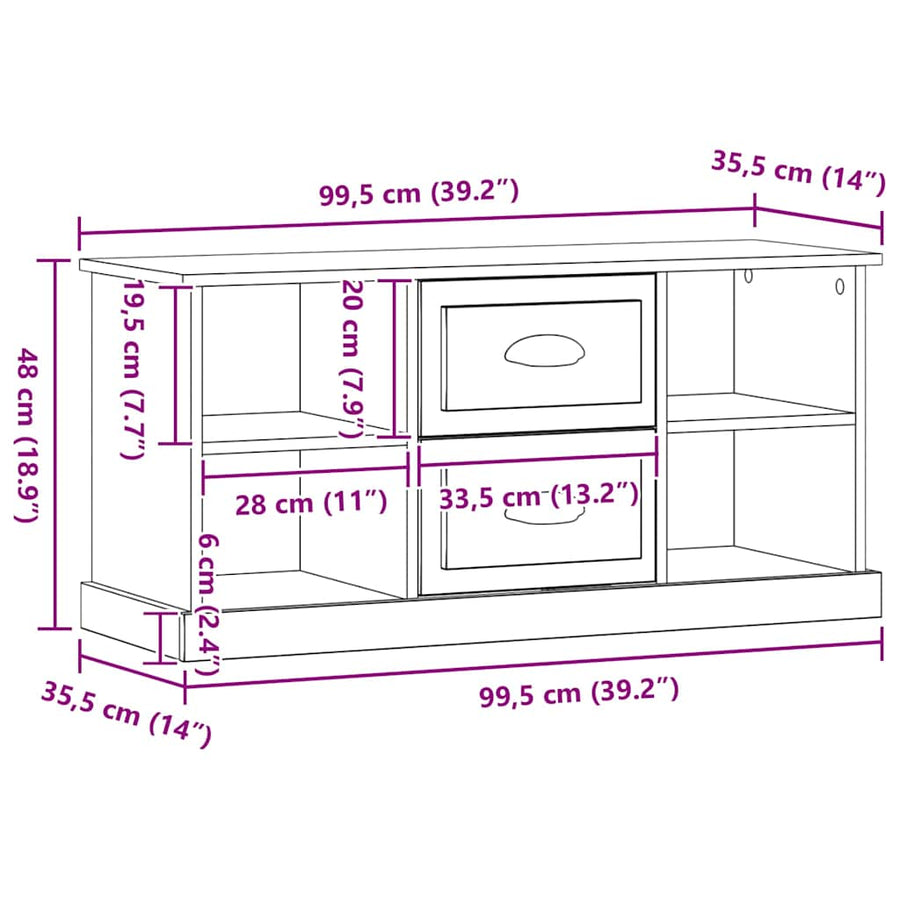TV-kast met lade Artisan Eiken 99,5 x 35,5 x 48 cm Bewerkt hout