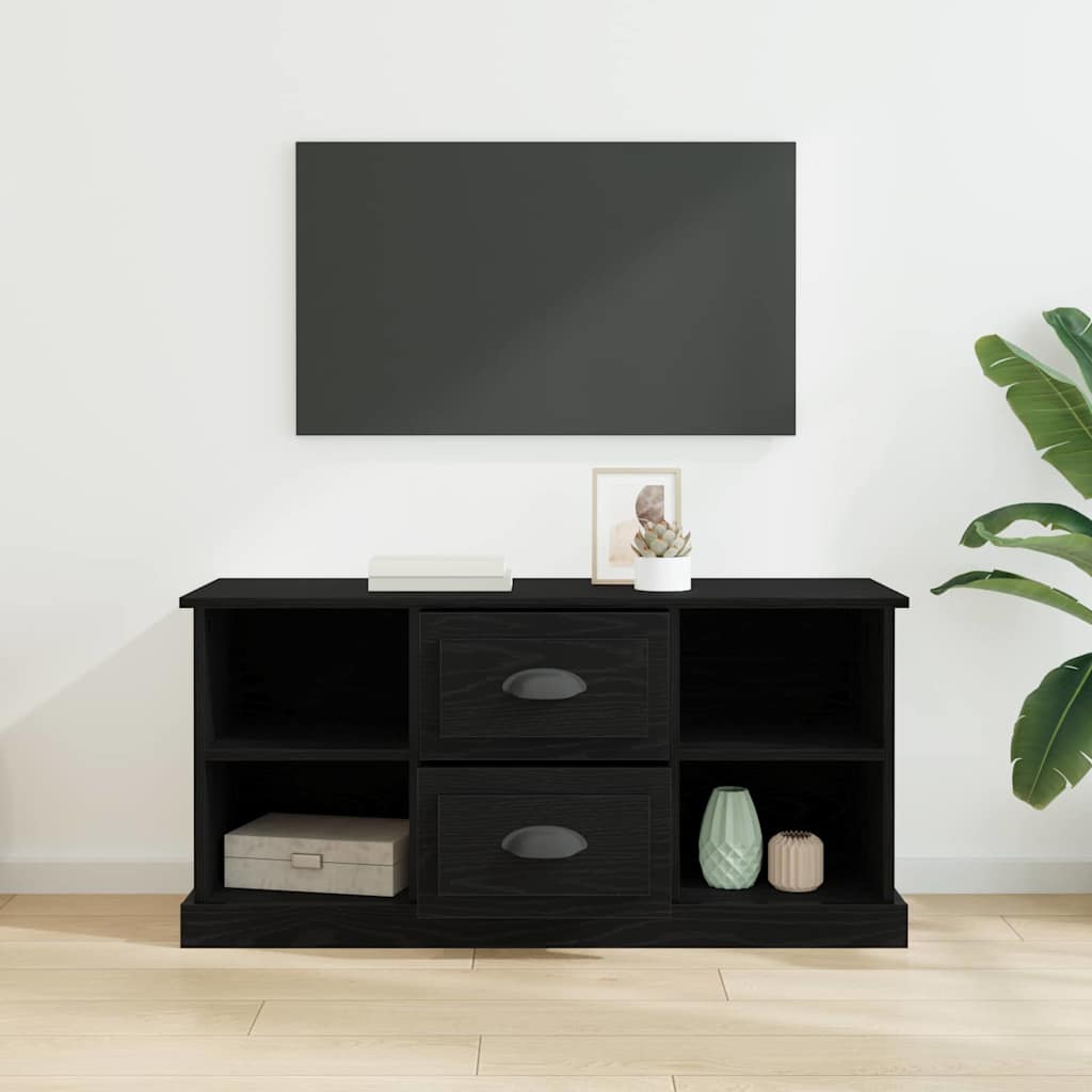 TV-kast met lade Zwart Eiken 99,5 x 35,5 x 48 cm Bewerkt hout