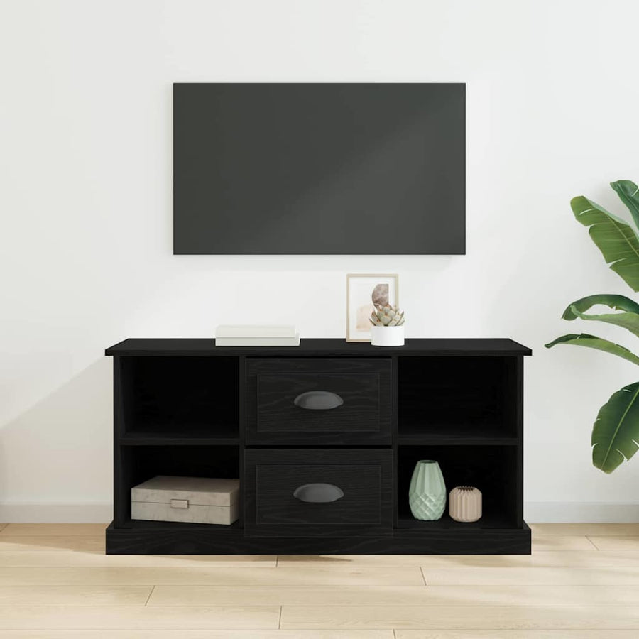 TV-kast met lade Zwart Eiken 99,5 x 35,5 x 48 cm Bewerkt hout