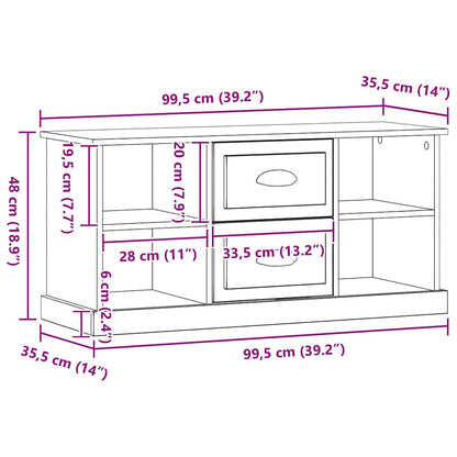 TV-kast met lade Zwart Eiken 99,5 x 35,5 x 48 cm Bewerkt hout
