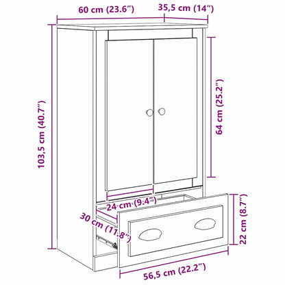 Highboard Zwart Eiken 60 x 35,5 x 103,5 cm Bewerkt hout