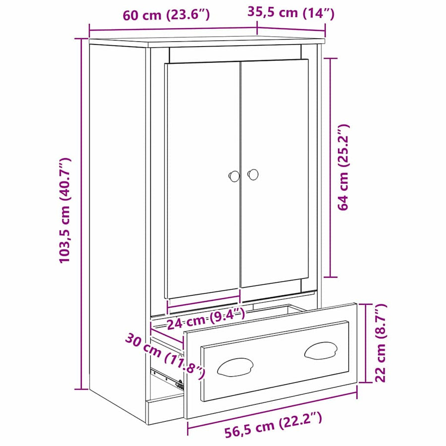 Highboard Zwart Eiken 60 x 35,5 x 103,5 cm Bewerkt hout