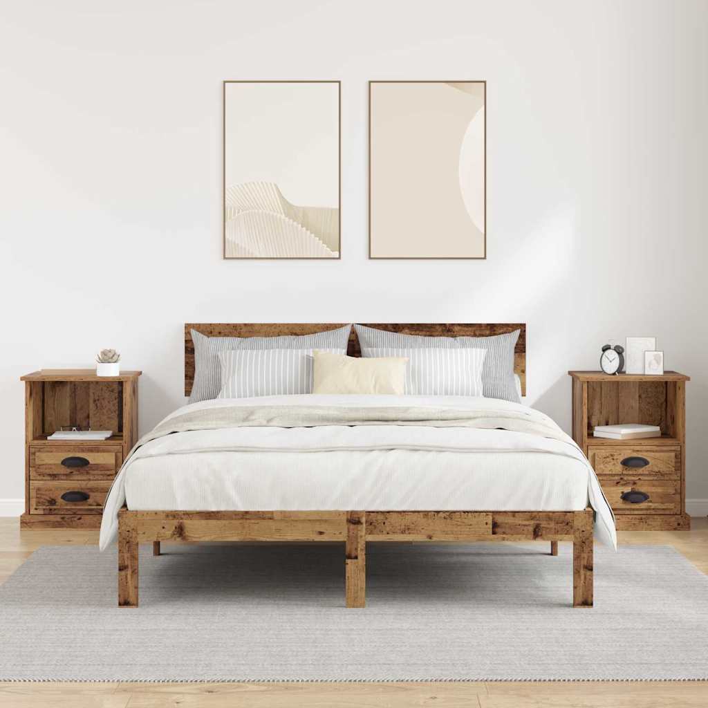 Nachtkastje met lade 2 pcs Oudhout 36 x 43 x 60 cm Bewerkt hout