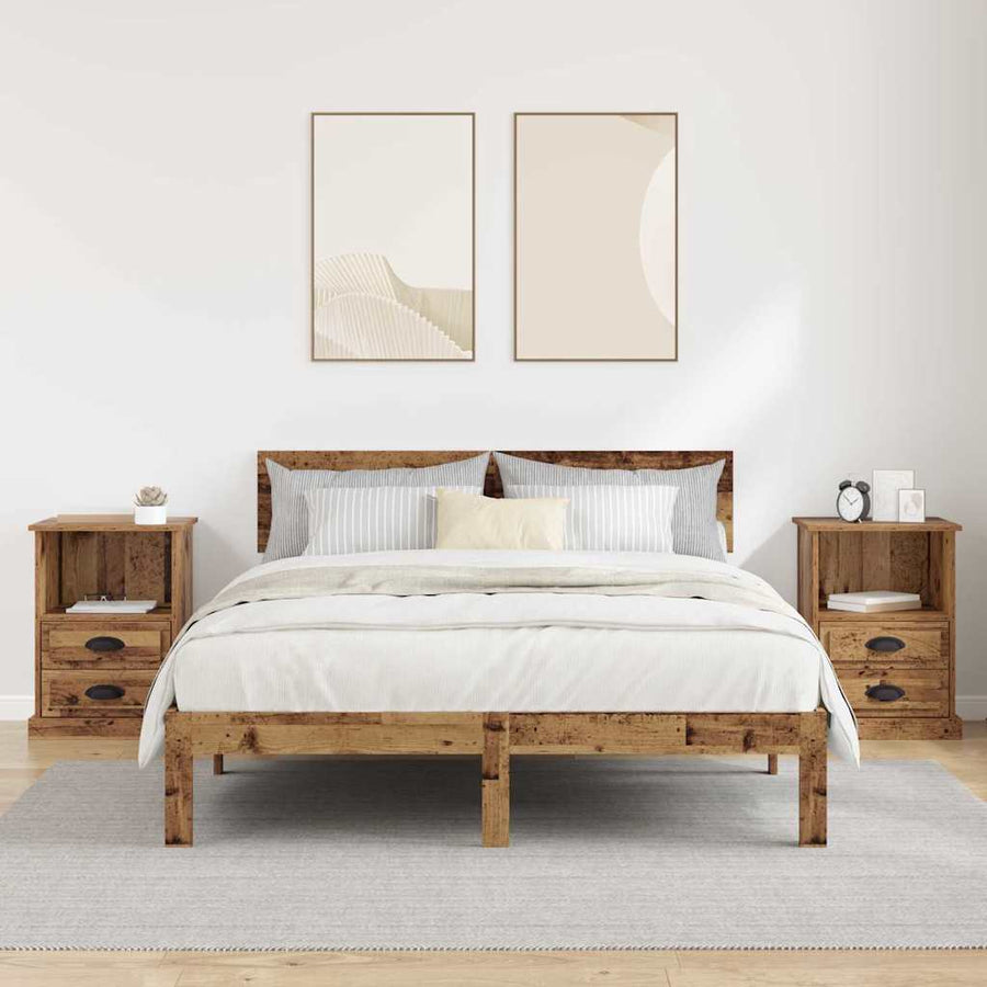 Nachtkastje met lade 2 pcs Oudhout 36 x 43 x 60 cm Bewerkt hout
