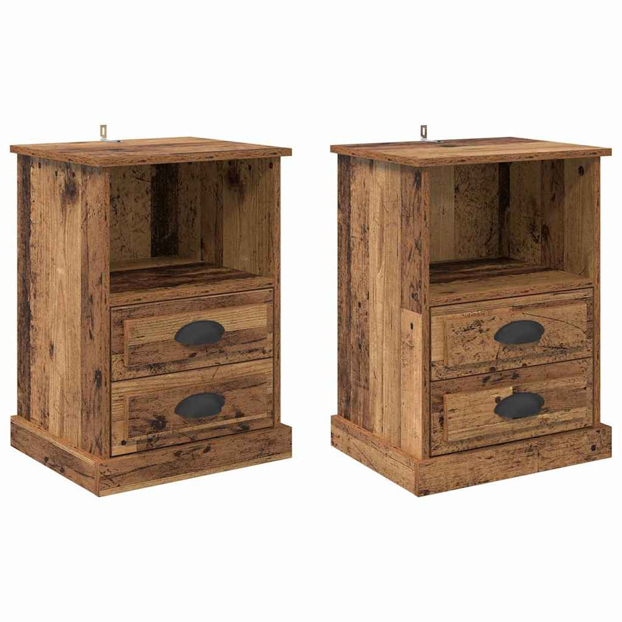 Nachtkastje met lade 2 pcs Oudhout 36 x 43 x 60 cm Bewerkt hout
