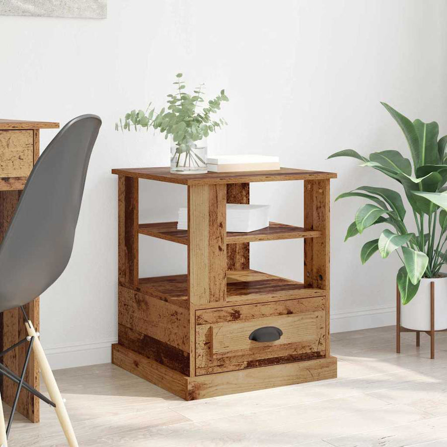 Nachtkastje met lade Oud hout 50 x 50 x 60 cm Bewerkt hout