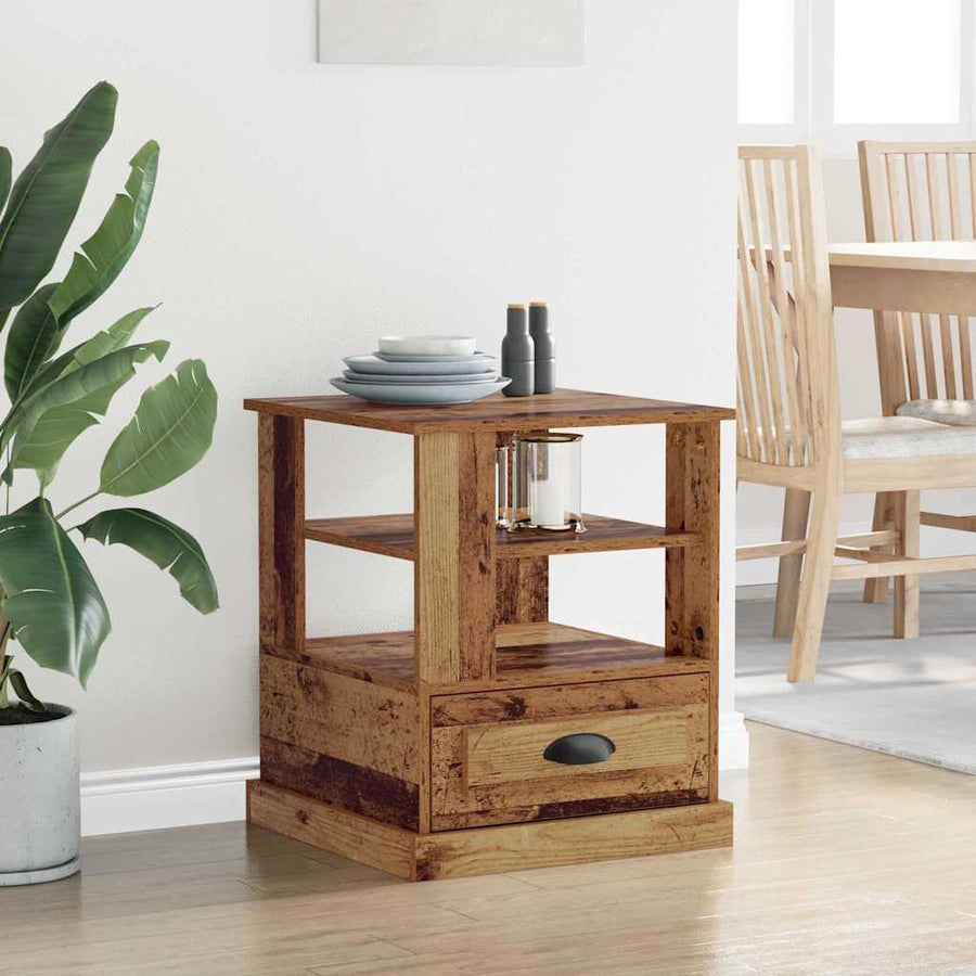 Nachtkastje met lade Oud hout 50 x 50 x 60 cm Bewerkt hout