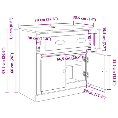 Highboard met lade Oud Hout 70 x 35,5 x 67,5 cm Bewerkt hout