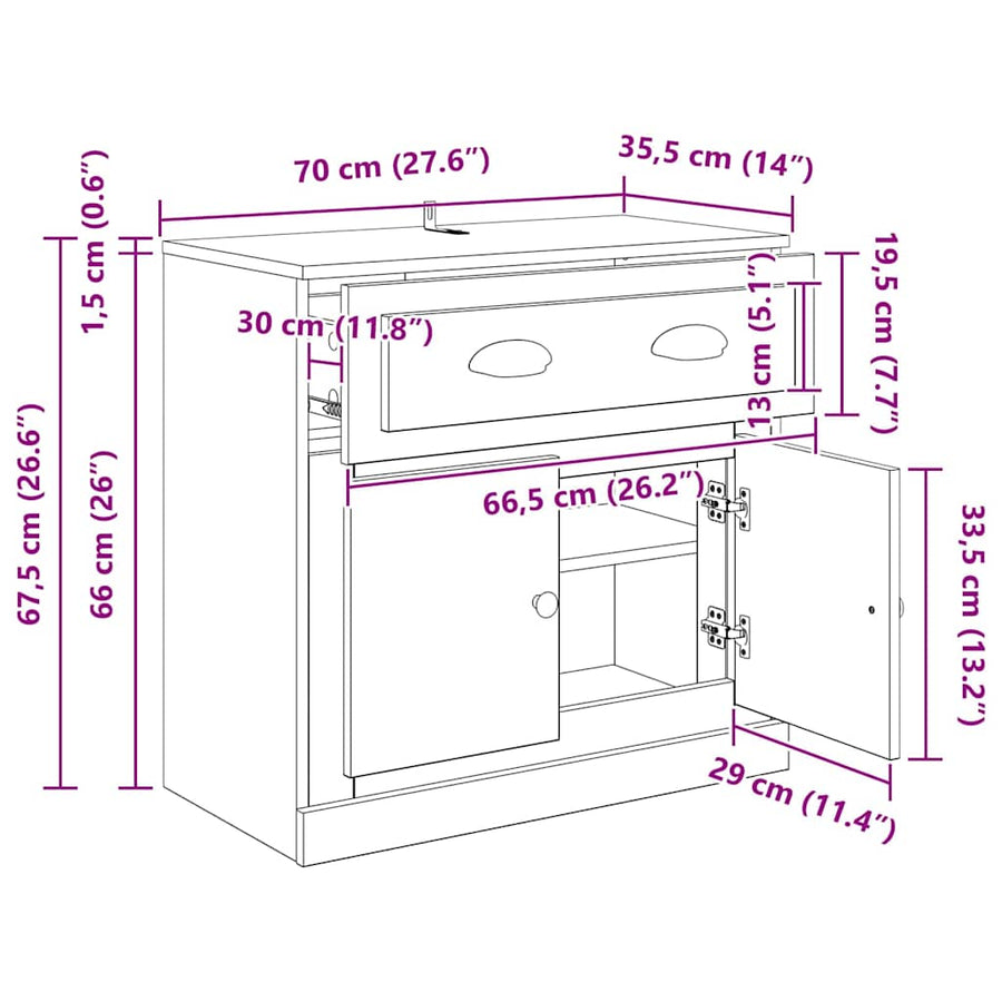 Highboard Artisan Eiken 70 x 35,5 x 67,5 cm Bewerkt hout