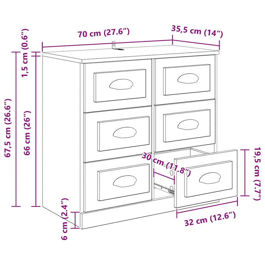 Dressoir met lade Zwart Eiken 70 x 35,5 x 67,5 cm Bewerkt hout
