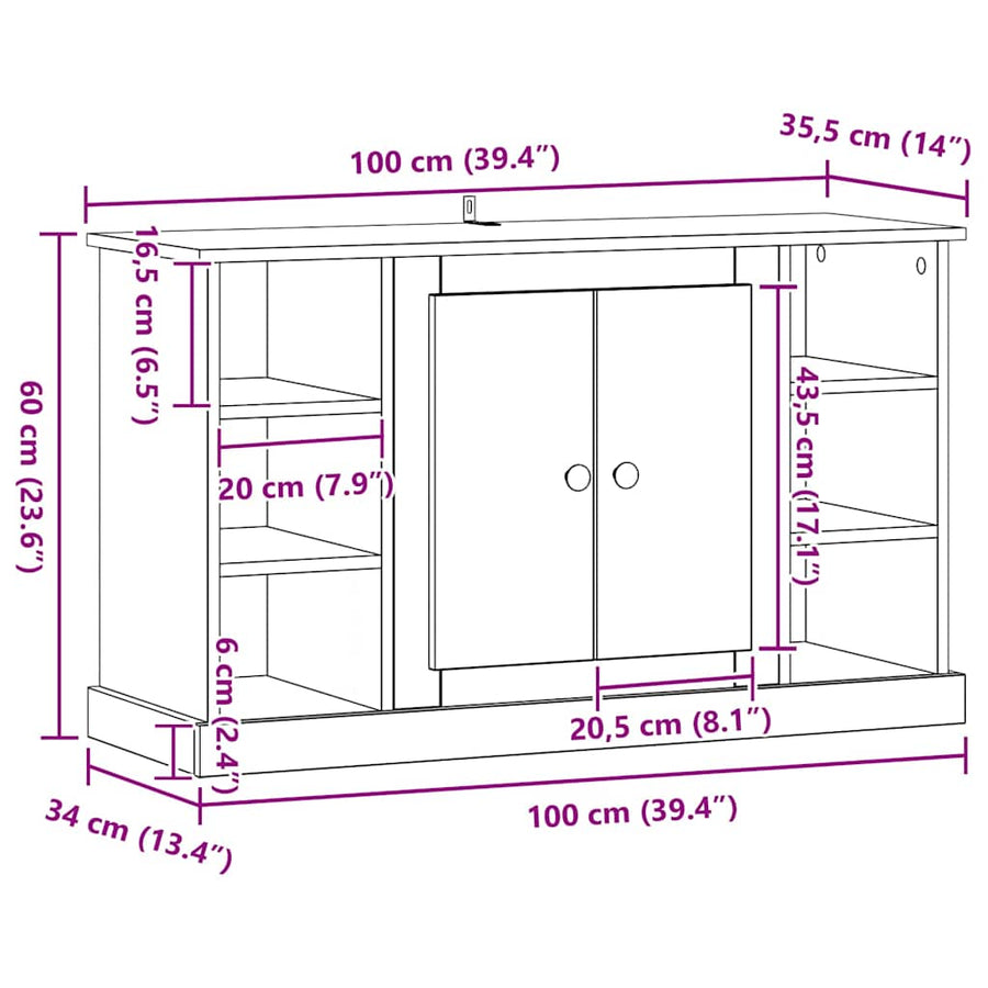 Dressoir Oud Hout 100 x 35,5 x 60 cm Bewerkt hout