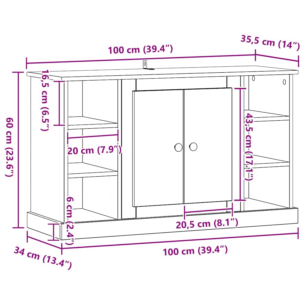Dressoir Artisan Eiken 100 x 35,5 x 60 cm Bewerkt hout