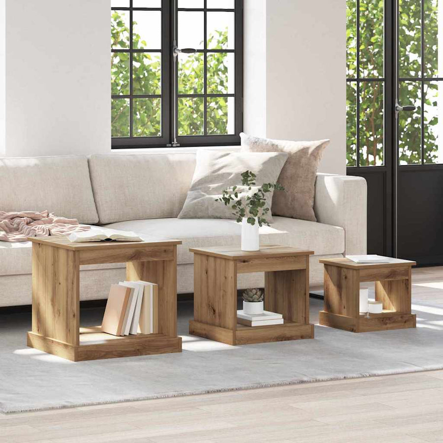 Salontafel 3 pcs Artisan Eiken Bewerkt hout