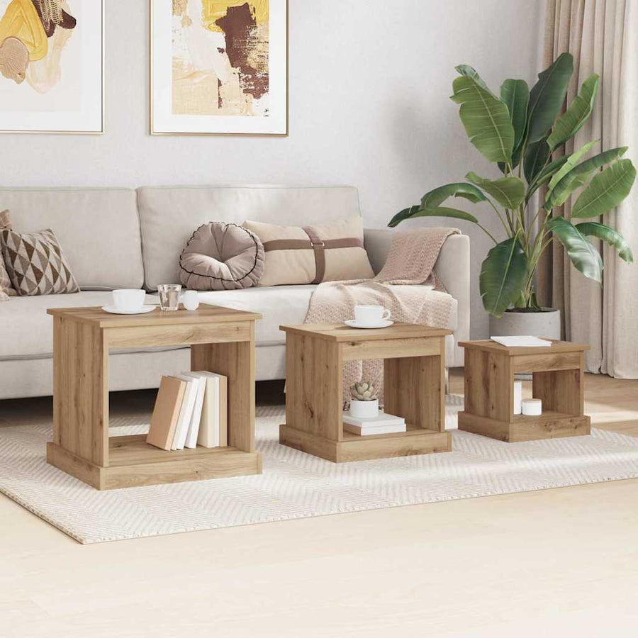 Salontafel 3 pcs Artisan Eiken Bewerkt hout