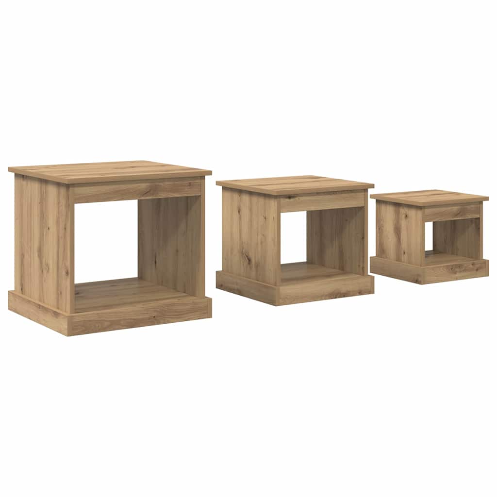 Salontafel 3 pcs Artisan Eiken Bewerkt hout
