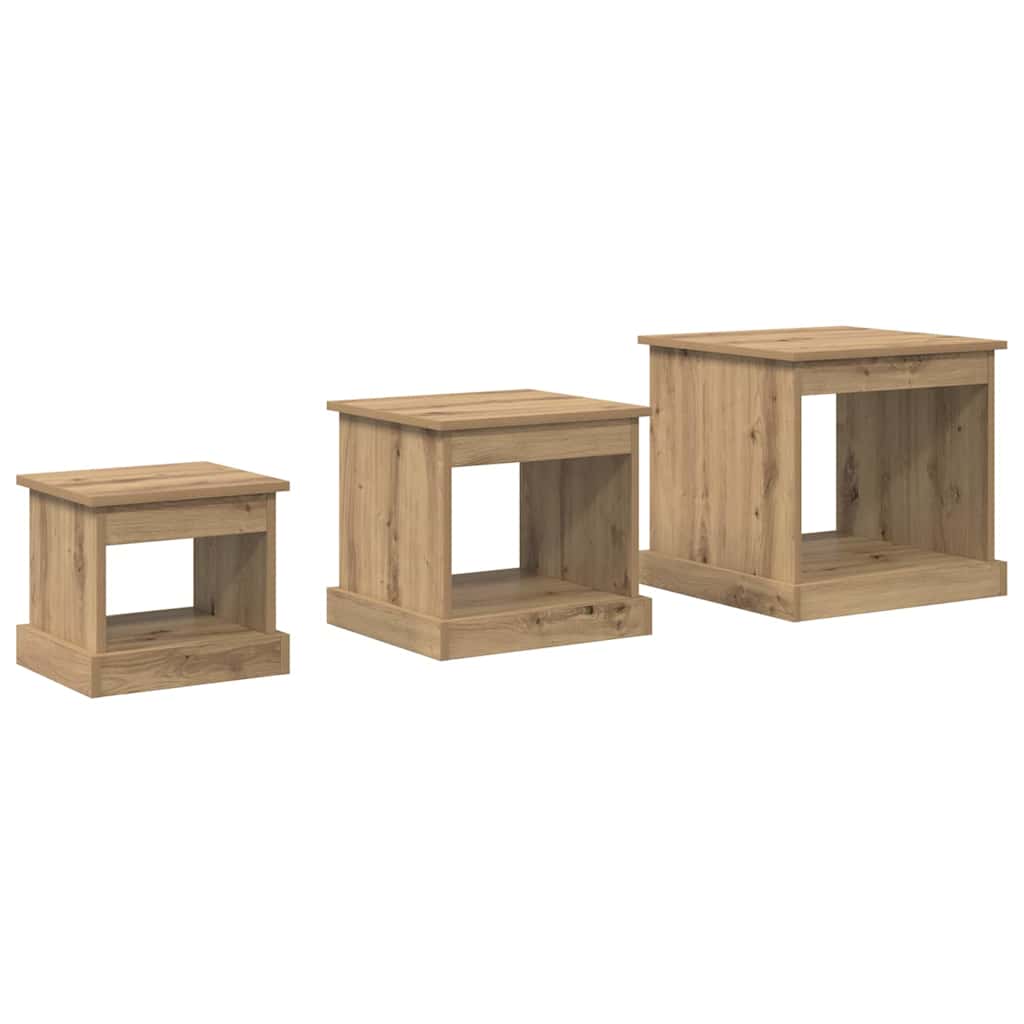 Salontafel 3 pcs Artisan Eiken Bewerkt hout