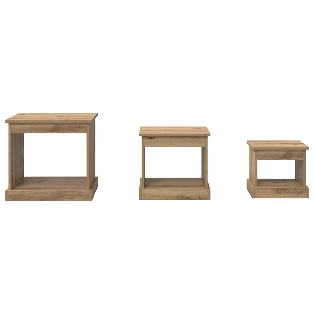 Salontafel 3 pcs Artisan Eiken Bewerkt hout