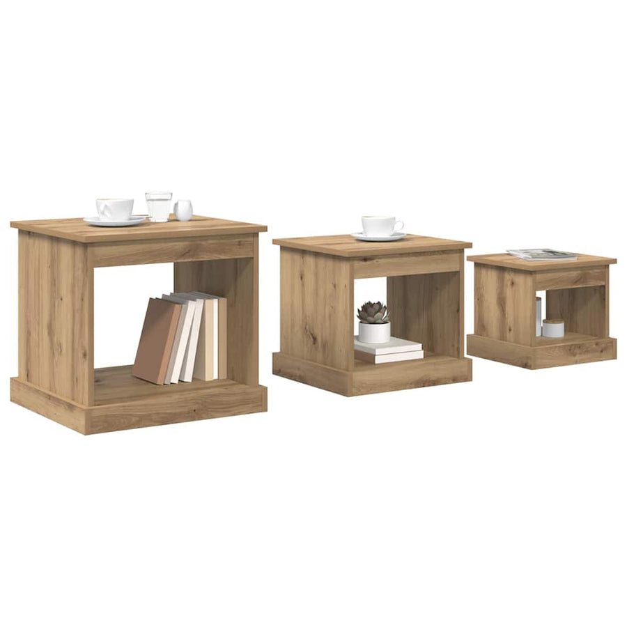 Salontafel 3 pcs Artisan Eiken Bewerkt hout