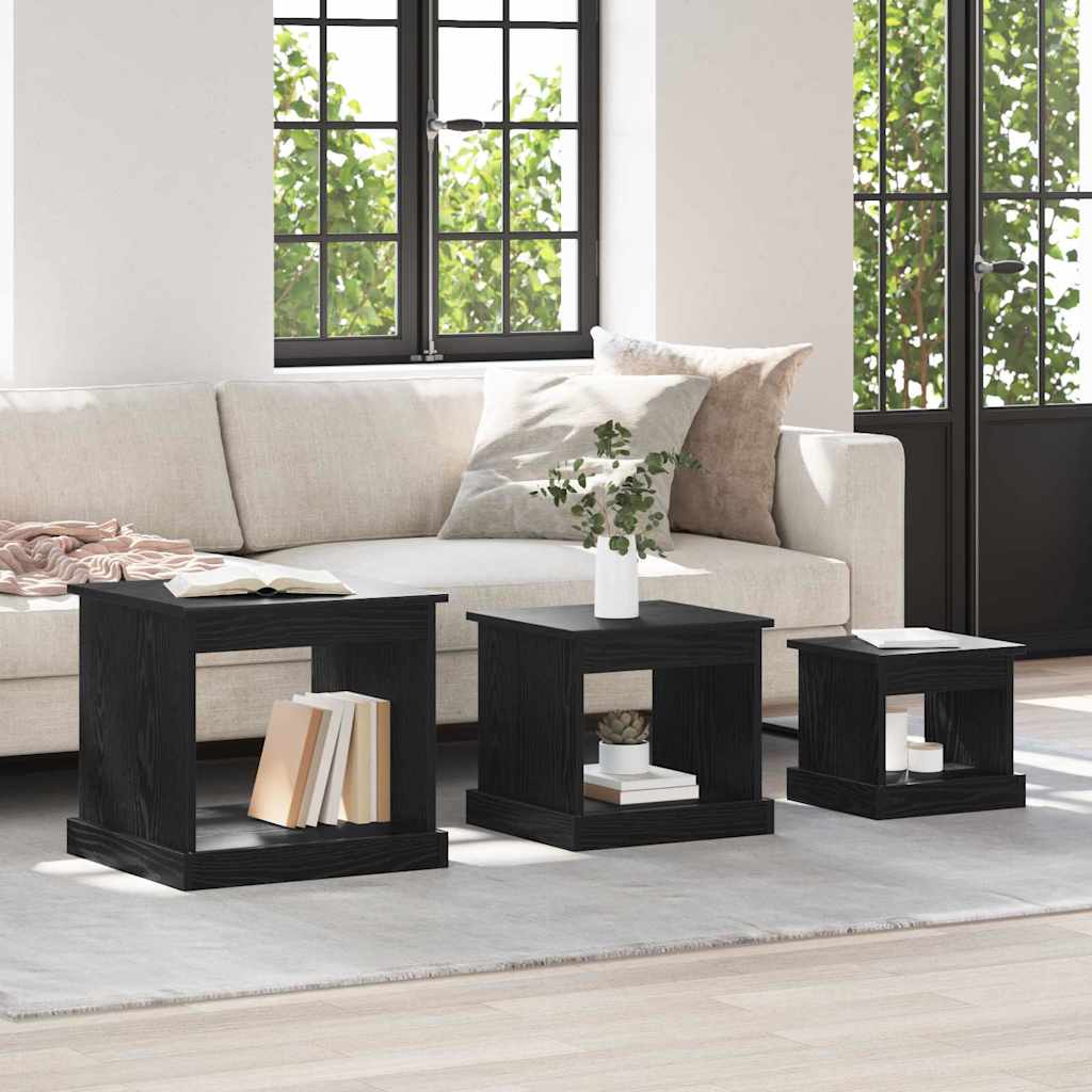 Salontafel 3 pcs Zwart Eiken Bewerkt hout