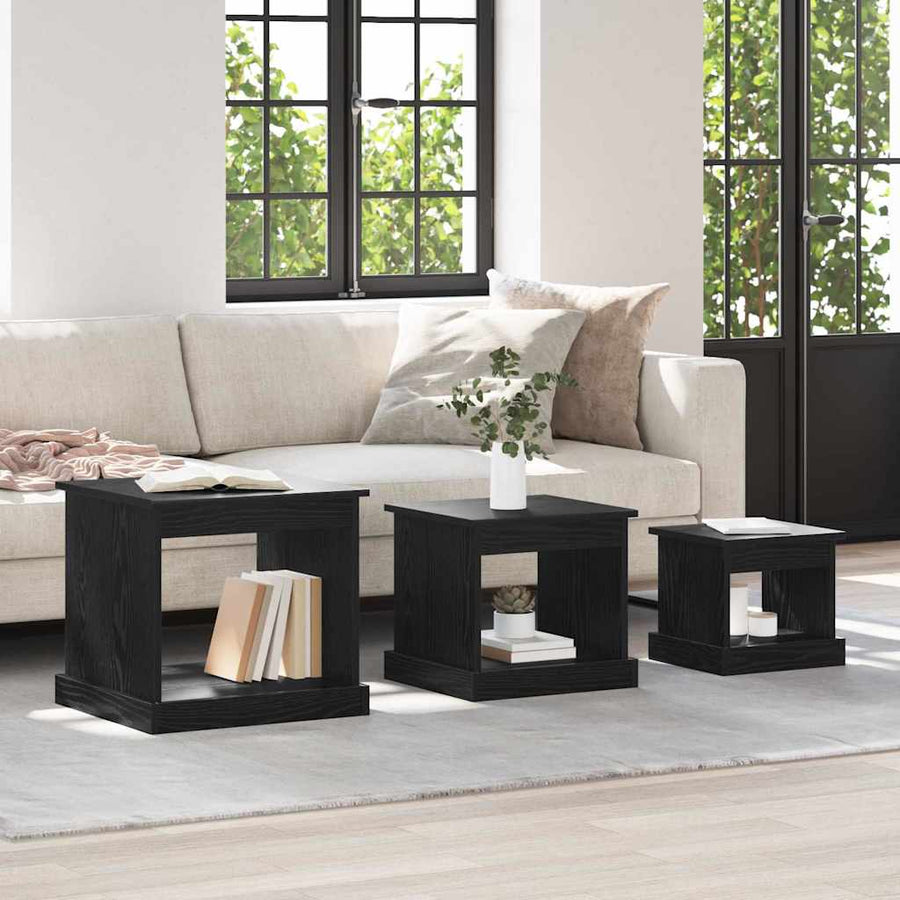 Salontafel 3 pcs Zwart Eiken Bewerkt hout