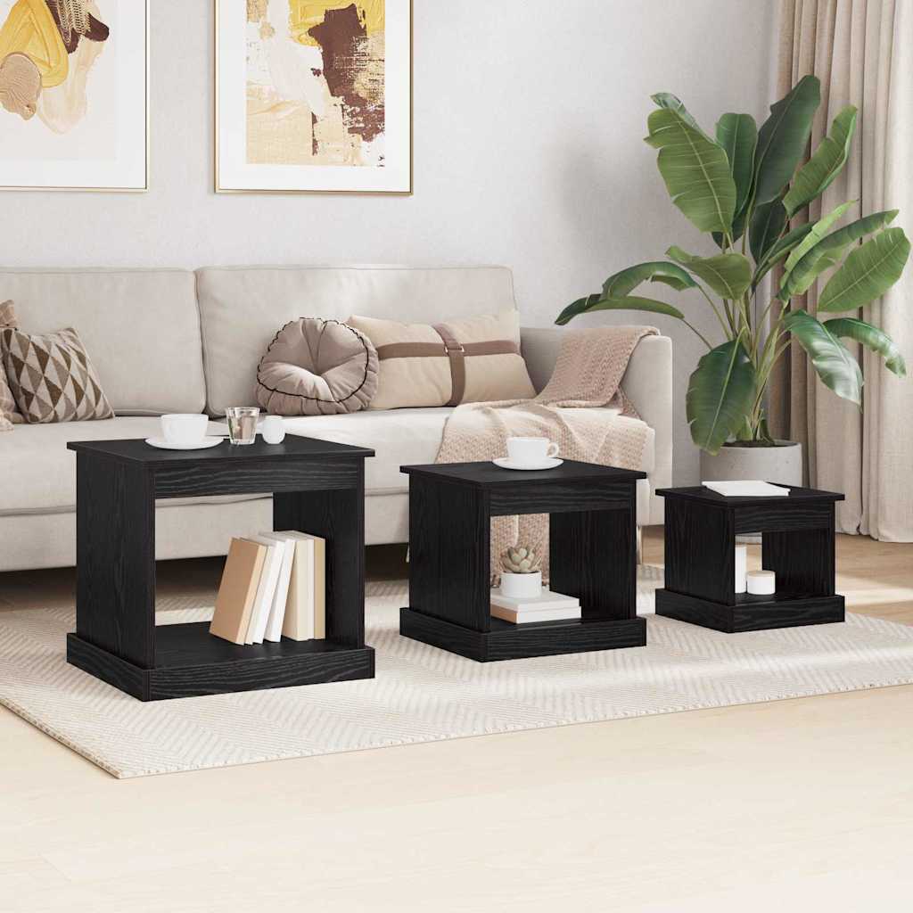 Salontafel 3 pcs Zwart Eiken Bewerkt hout
