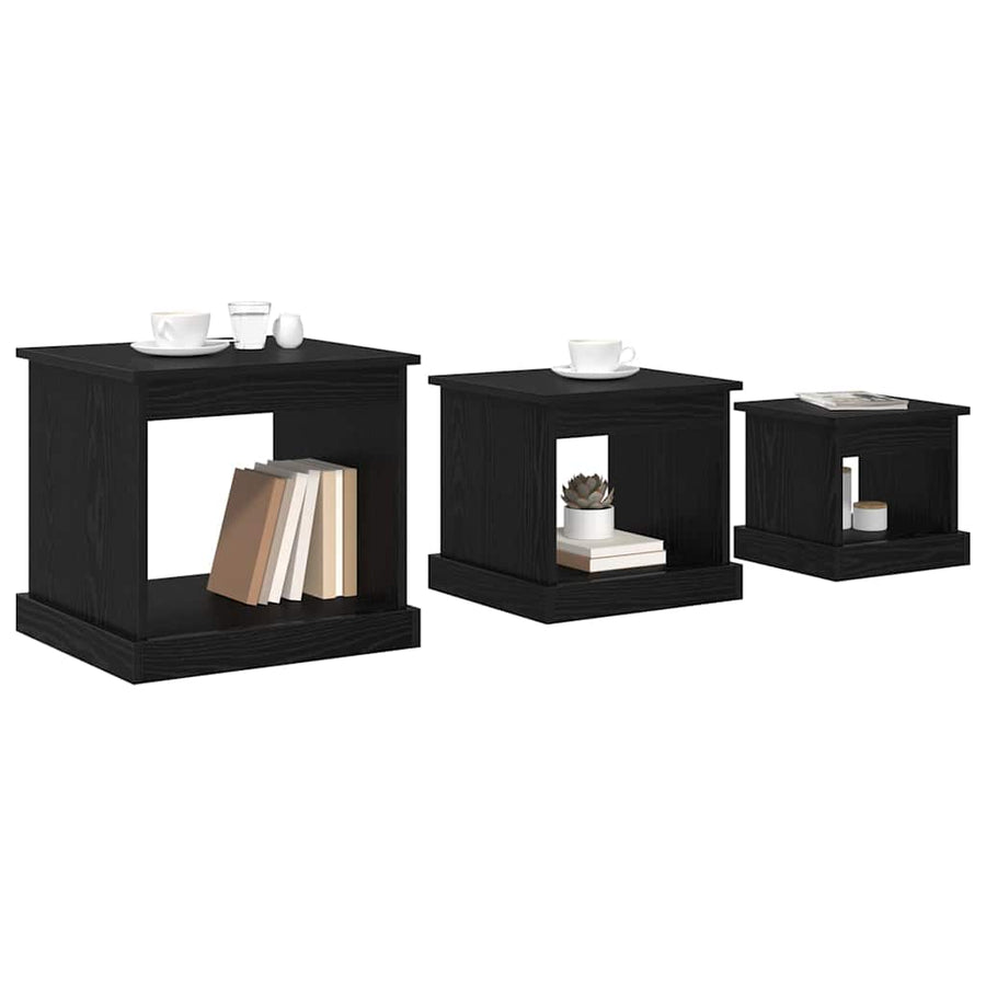 Salontafel 3 pcs Zwart Eiken Bewerkt hout