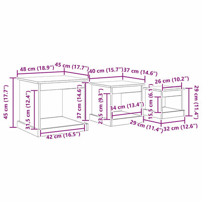 Salontafel 3 pcs Zwart Eiken Bewerkt hout