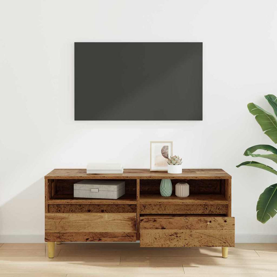 TV-kast met lade Oud Hout 100 x 34,5 x 44,5 cm Bewerkt hout