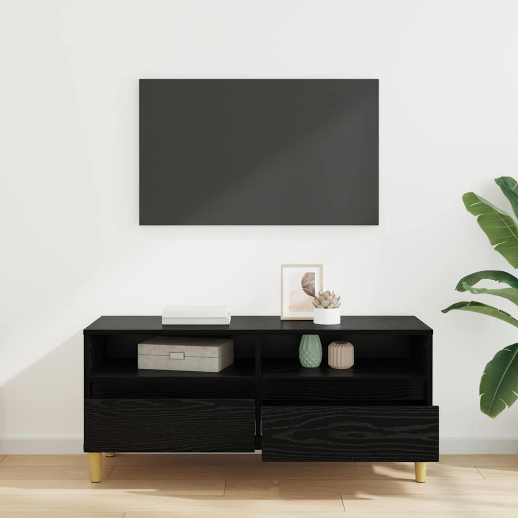 TV-kast met lade Zwart Eiken 100 x 34,5 x 44,5 cm Bewerkt hout