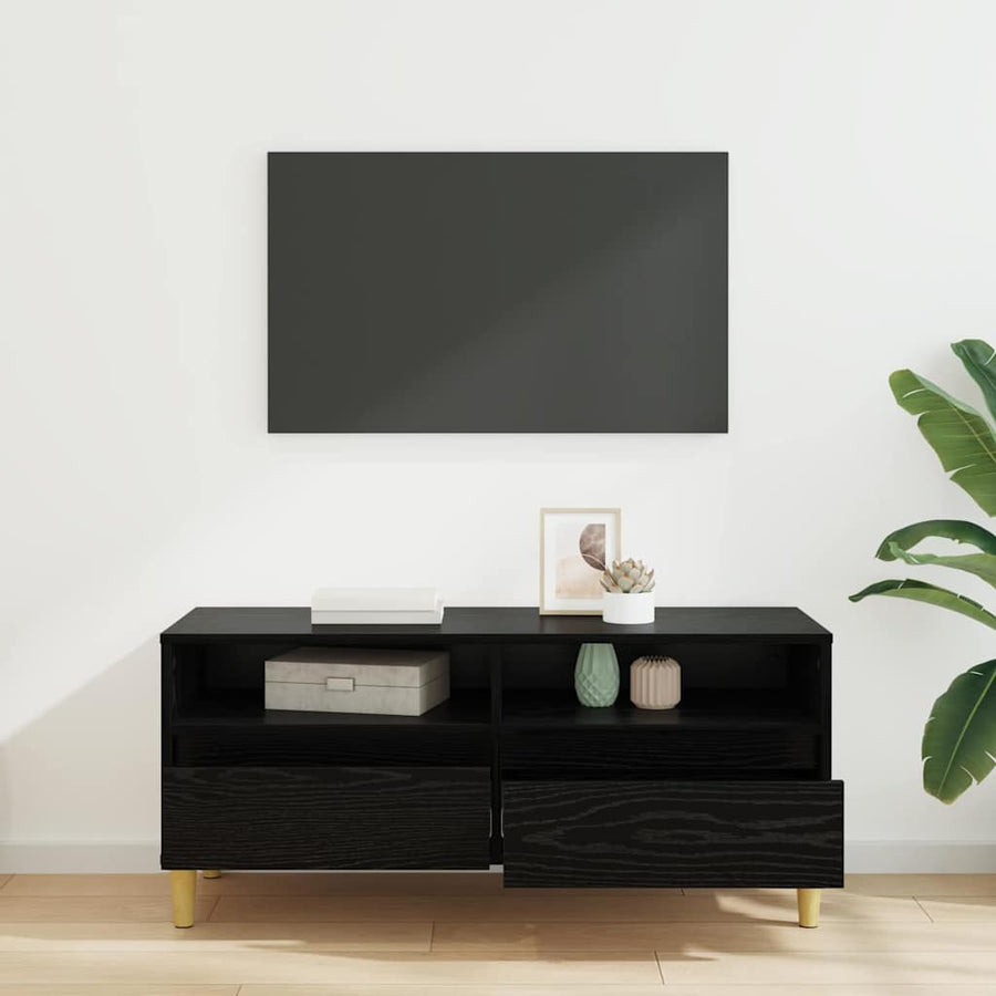 TV-kast met lade Zwart Eiken 100 x 34,5 x 44,5 cm Bewerkt hout