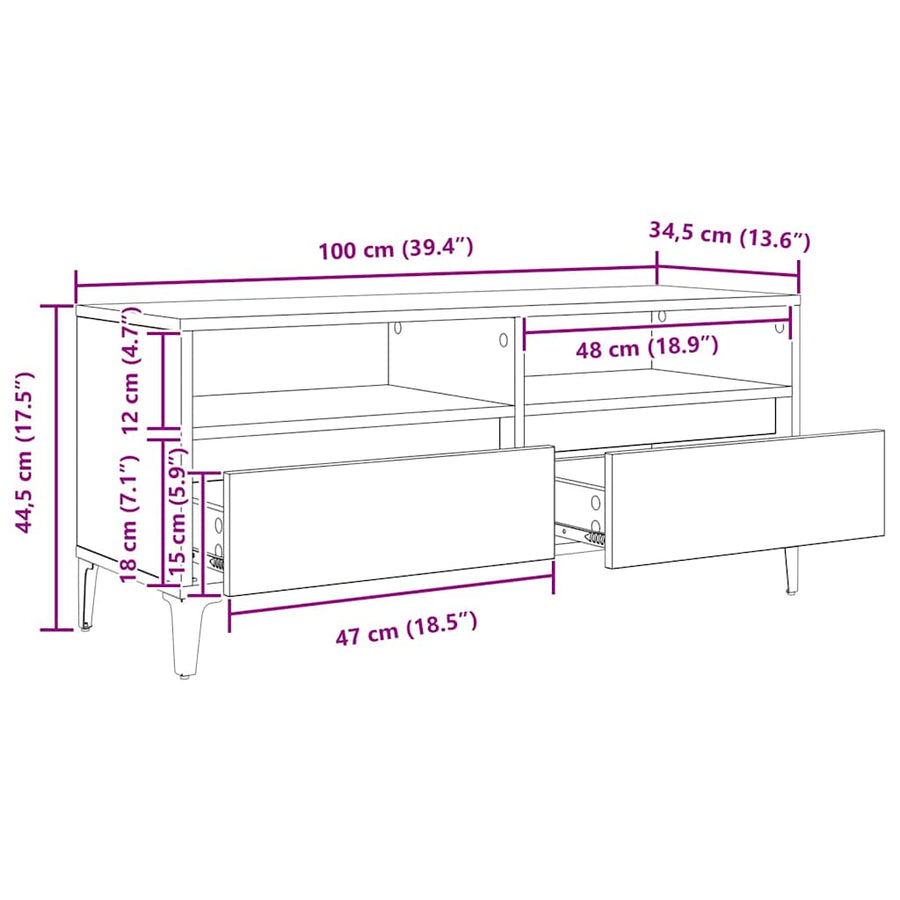 TV-kast Oud Hout 100 x 34,5 x 44,5 cm Gemonteerd hout en ijzer