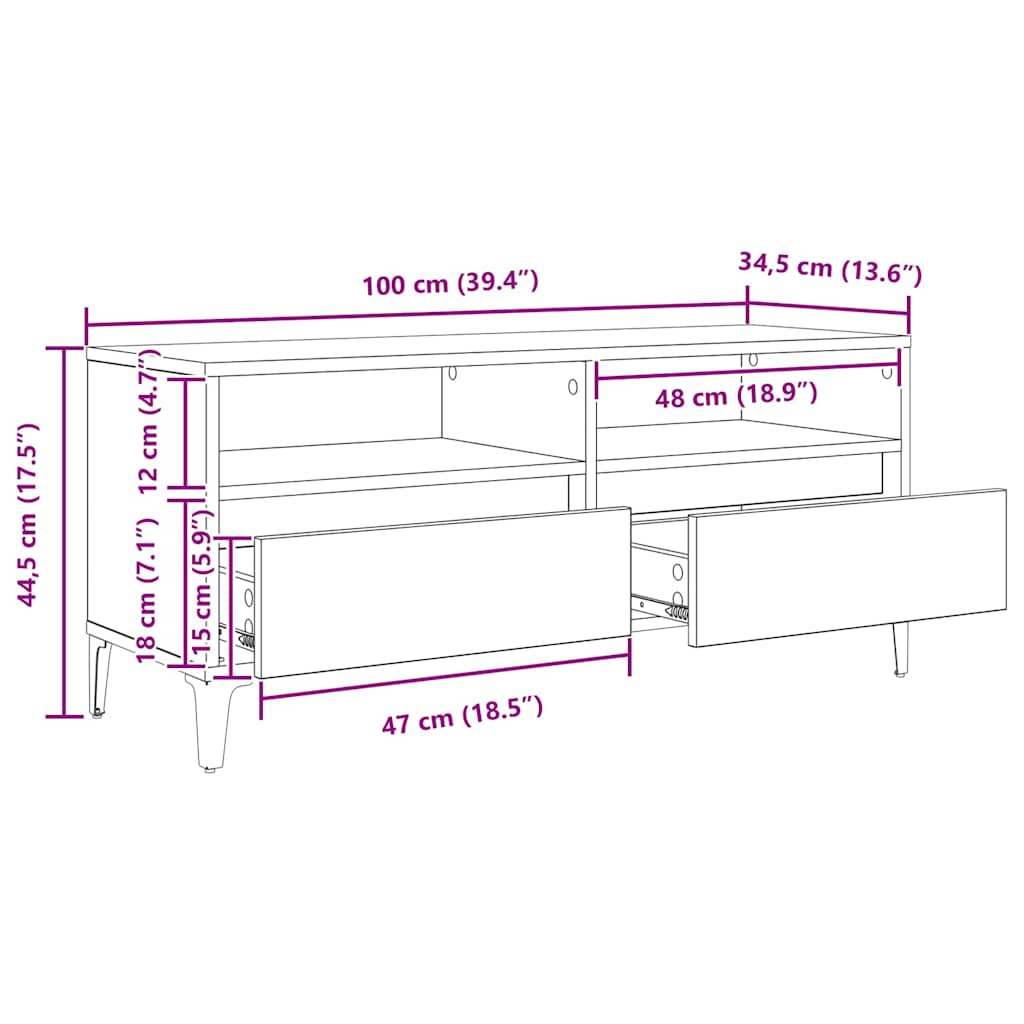 TV-kast met lade Artisan Eiken 100 x 34,5 x 44,5 cm