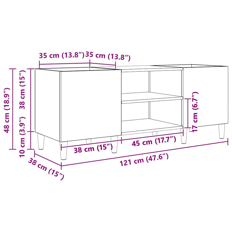 Platenkast Oud Hout 121 x 38 x 48 cm Bewerkt hout