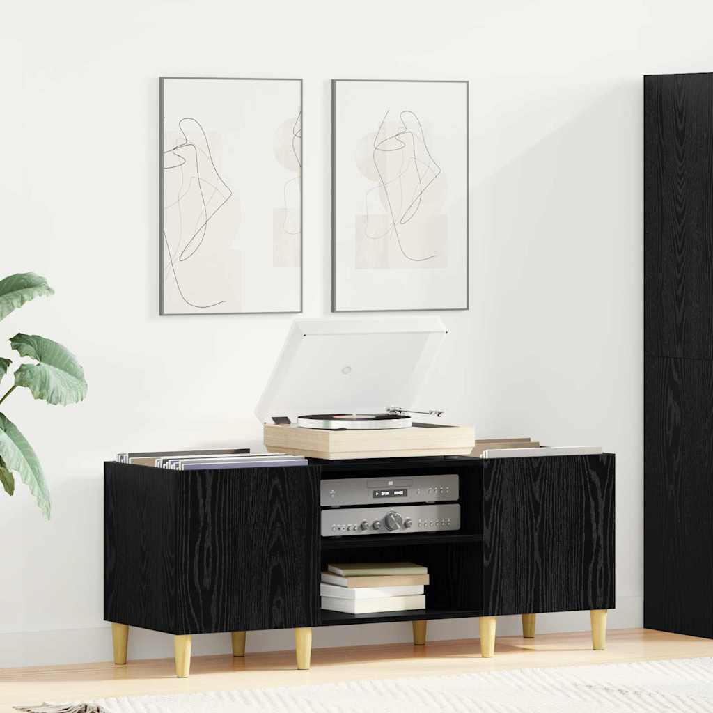 Platenkast Zwart Eiken 121 x 38 x 48 cm Bewerkt hout