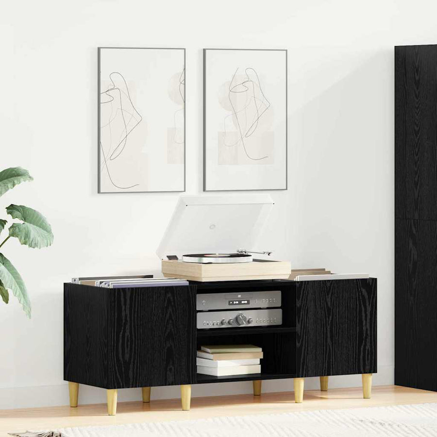 Platenkast Zwart Eiken 121 x 38 x 48 cm Bewerkt hout