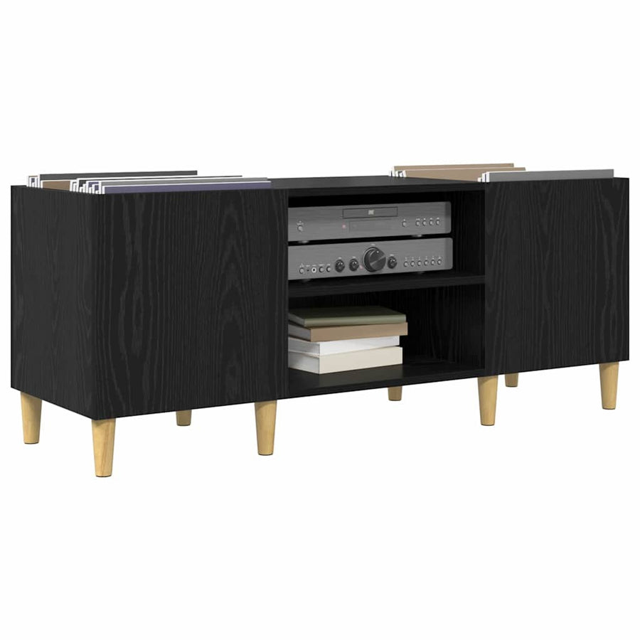 Platenkast Zwart Eiken 121 x 38 x 48 cm Bewerkt hout