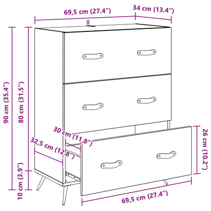 Ladekast met lade Oudhout 69,5 x 34 x 90 cm Geconstrueerd hout