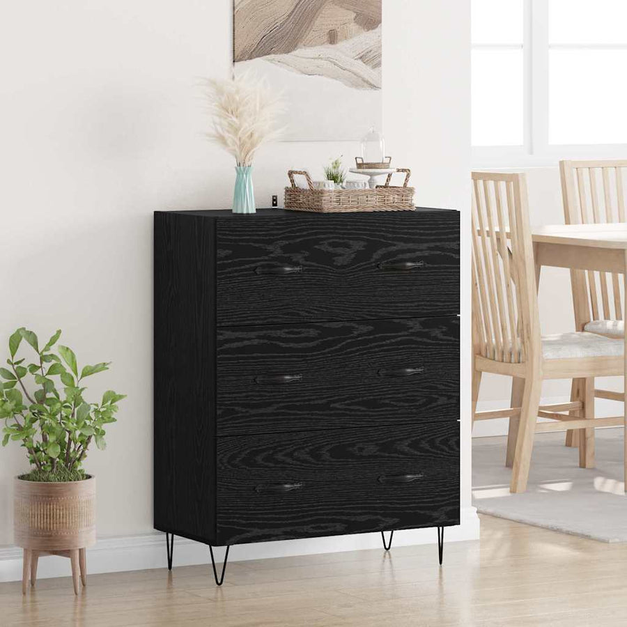 Dressoir Zwart Eiken 69,5 x 34 x 90 cm Gemonteerd hout en ijzer