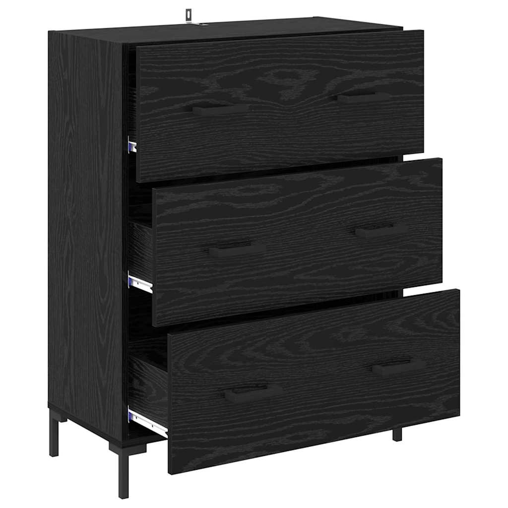 Dressoir Zwart Eiken 69,5 x 34 x 90 cm Gemonteerd hout en ijzer