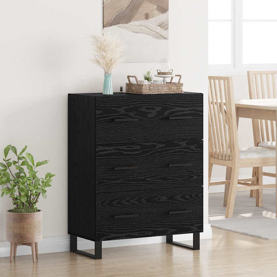 Dressoir Zwart Eiken 69,5 x 34 x 90 cm Gemonteerd hout en ijzer