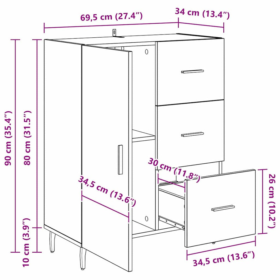 Dressoir met lade Artisan Eiken 69,5 x 34 x 90 cm