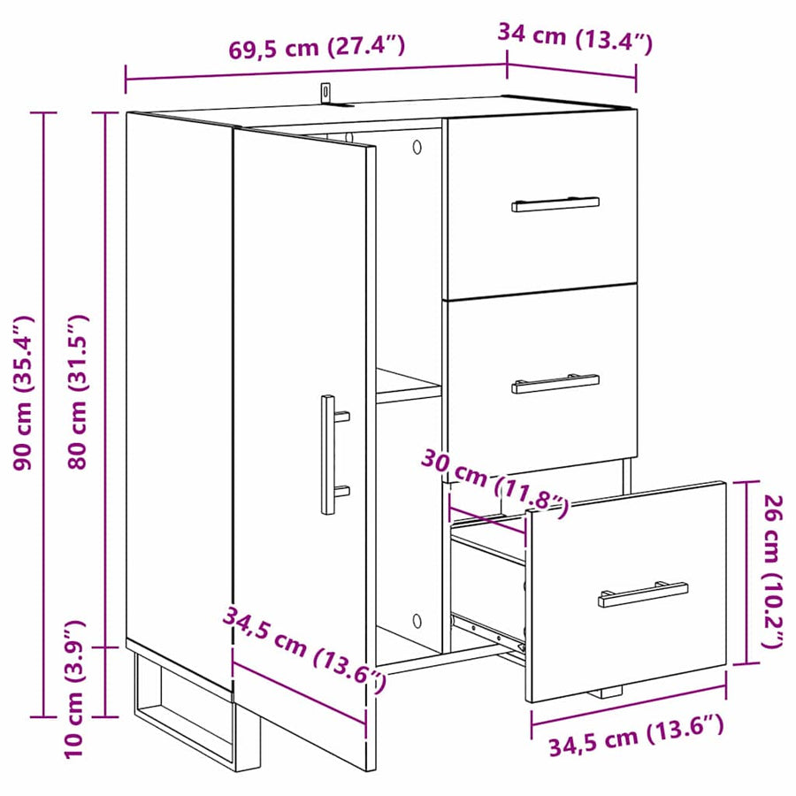 Dressoir met lade Artisan Eiken 69,5 x 34 x 90 cm