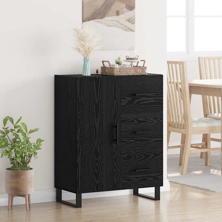 Dressoir Zwart Eiken 69,5 x 34 x 90 cm Gemonteerd hout en ijzer