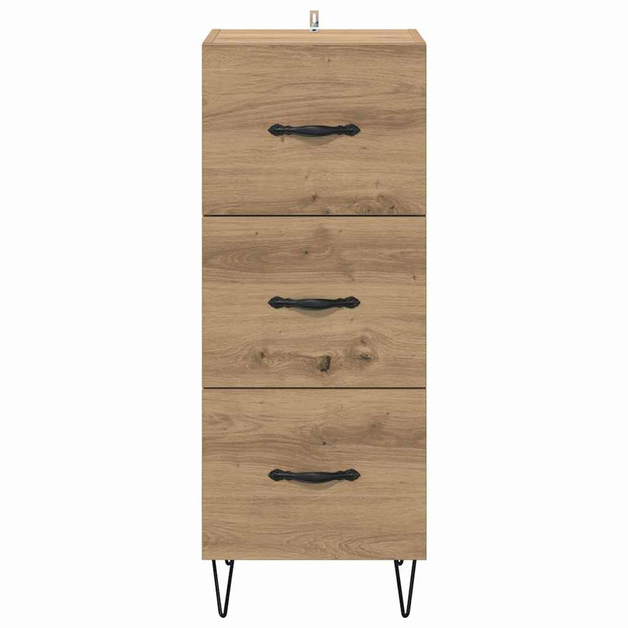 Dressoir artisanaal eikenkleurig 34 x 34.5 x 90 cm Bewerkt hout